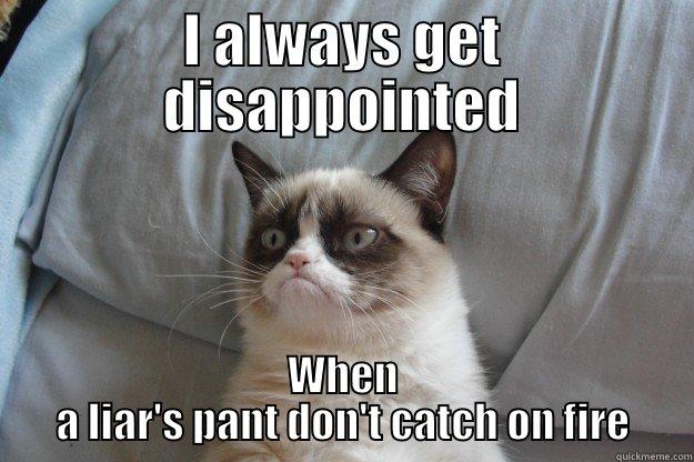 I ALWAYS GET DISAPPOINTED WHEN A LIAR'S PANT DON'T CATCH ON FIRE Grumpy Cat