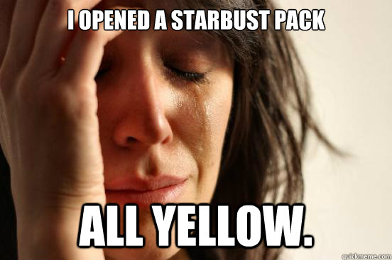I opened a starbust pack all yellow.  First World Problems