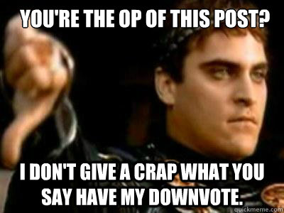    You're the op of this post?
  I don't give a crap what you say have my downvote.  Downvoting Roman