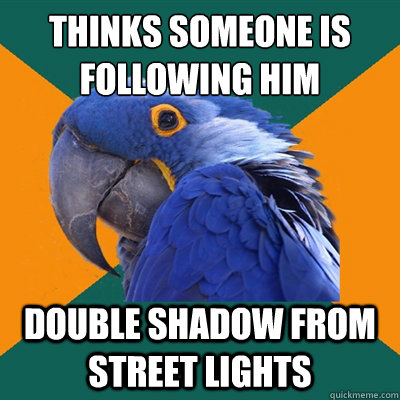 Thinks someone is following him Double shadow from street lights  Paranoid Parrot