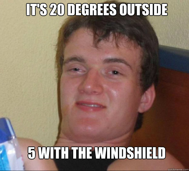 It's 20 degrees outside 5 with the windshield  10guy