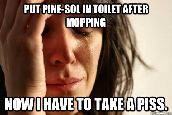 Put pine-sol in toilet after mopping Now I have to take a piss.  First World Problems