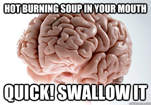 Hot burning soup in your mouth Quick! swallow it  Scumbag Brain