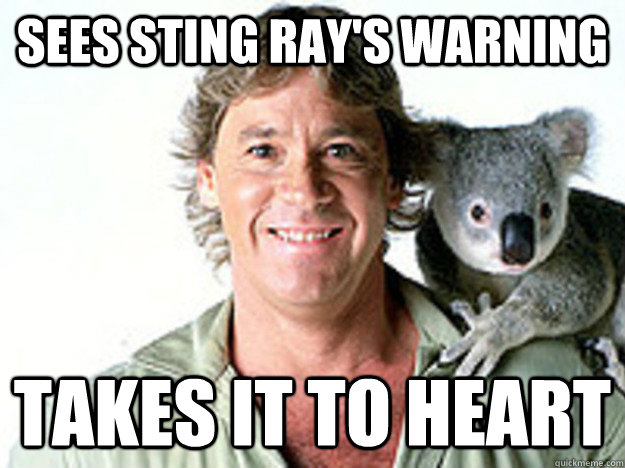 Sees sting ray's warning takes it to heart - Sees sting ray's warning takes it to heart  Good Guy Steve Irwin
