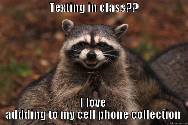                        TEXTING IN CLASS??                          I LOVE ADDDING TO MY CELL PHONE COLLECTION Evil Plotting Raccoon