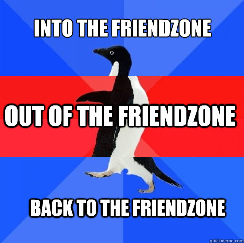 Into the friendzone out of the friendzone back to the friendzone  Socially Awkward Awesome Awkward Penguin