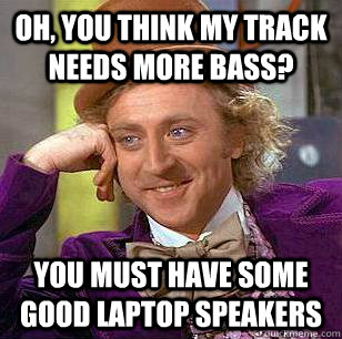Oh, you think my track needs more bass? You must have some good laptop speakers  Condescending Wonka