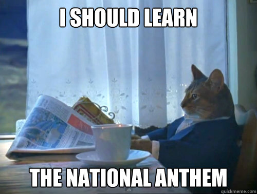 I should learn the national anthem  The One Percent Cat