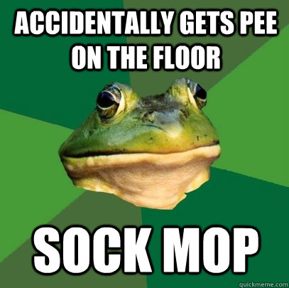 accidentally gets pee on the floor  sock mop  Foul Bachelor Frog
