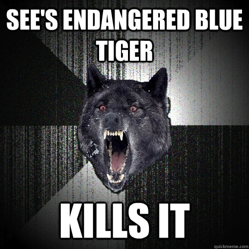 see's endangered blue tiger kills it  Insanity Wolf