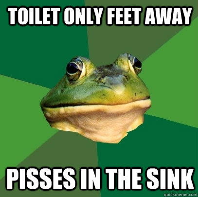 toilet only feet away pisses in the sink  Foul Bachelor Frog