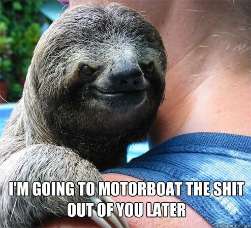 I'm going to motorboat the shit out of you later  Suspiciously Evil Sloth