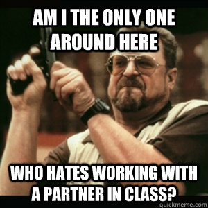Am i the only one around here who hates working with a partner in class? - Am i the only one around here who hates working with a partner in class?  Am I The Only One Round Here