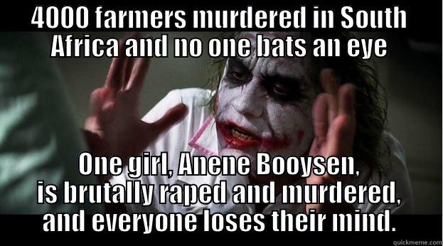 4000 FARMERS MURDERED IN SOUTH AFRICA AND NO ONE BATS AN EYE ONE GIRL, ANENE BOOYSEN, IS BRUTALLY RAPED AND MURDERED, AND EVERYONE LOSES THEIR MIND. Joker Mind Loss