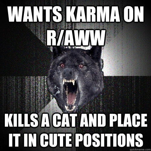 Wants karma on r/aww Kills a cat and place it in cute positions   Insanity Wolf
