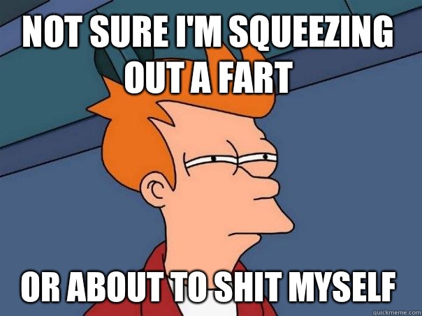 Not sure I'm squeezing out a fart Or about to shit myself   Futurama Fry
