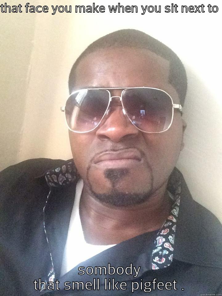 THAT FACE YOU MAKE WHEN YOU SIT NEXT TO  SOMBODY THAT SMELL LIKE PIGFEET . Lame Pun Coon