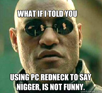 Using PC redneck to say nigger, Is not funny.  What if i Told You   Matrix Morpheus