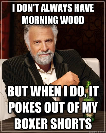 I don't always have morning wood but when I do, it pokes out of my boxer shorts  The Most Interesting Man In The World