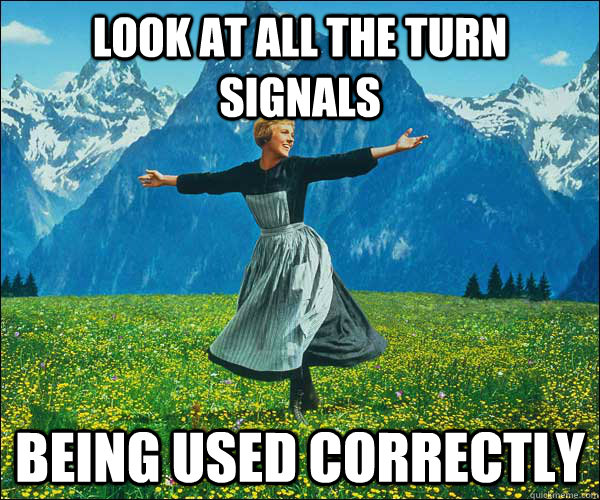 look at all the turn signals being used correctly  Look At All The Fucks I Give