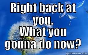 RIGHT BACK AT YOU. WHAT YOU GONNA DO NOW? Misc