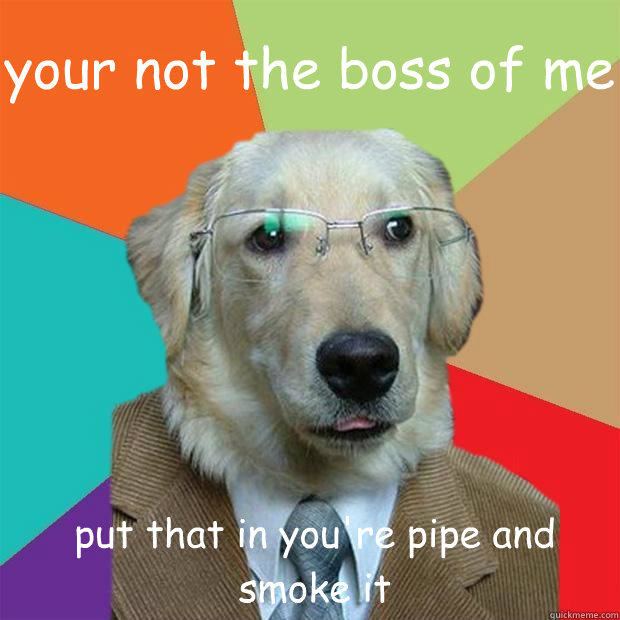 your not the boss of me
 put that in you're pipe and smoke it - your not the boss of me
 put that in you're pipe and smoke it  Business Dog