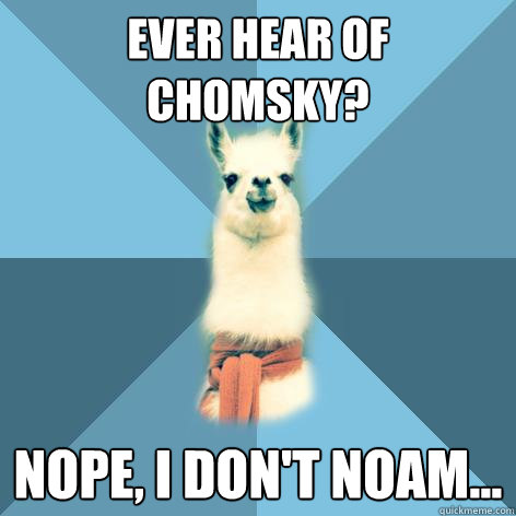 Ever hear of Chomsky? Nope, I don't noam...  Linguist Llama