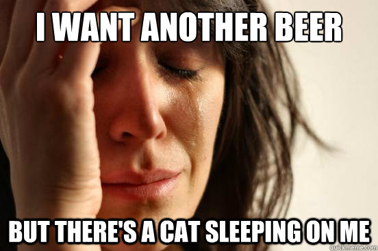 I want another beer but there's a cat sleeping on me  First World Problems