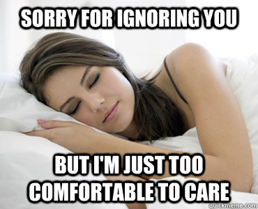 sorry for ignoring you but i'm just too comfortable to care  Sleep Meme