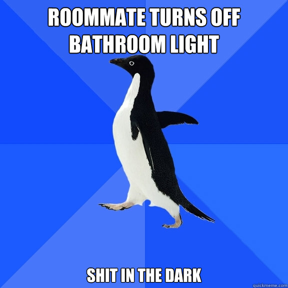 Roommate turns off bathroom light Shit in the dark  Socially Awkward Penguin
