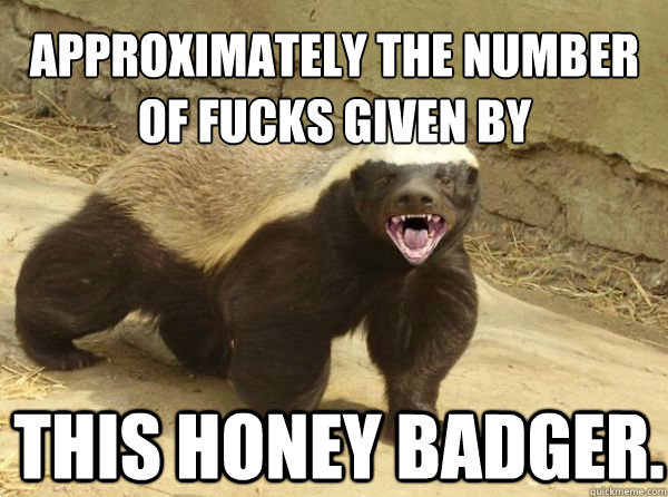 approximately the number of fucks given by This honey badger. - approximately the number of fucks given by This honey badger.  Honey Badger