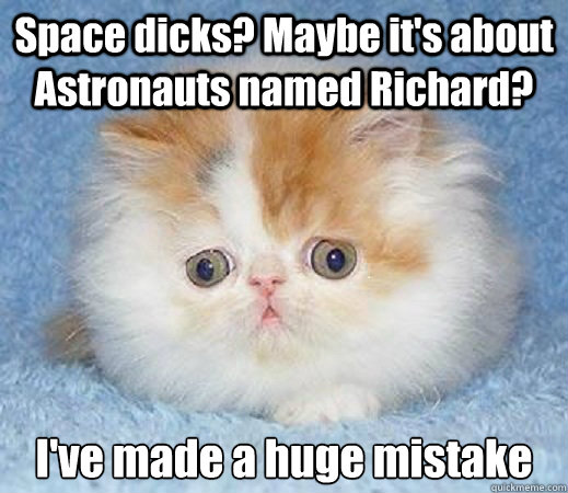 Space dicks? Maybe it's about Astronauts named Richard? I've made a huge mistake - Space dicks? Maybe it's about Astronauts named Richard? I've made a huge mistake  Loss of Innocence Cat
