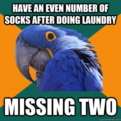 Have an even number of socks after doing laundry missing two  Paranoid Parrot