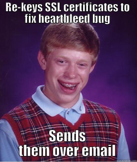 RE-KEYS SSL CERTIFICATES TO FIX HEARTBLEED BUG SENDS THEM OVER EMAIL Bad Luck Brian