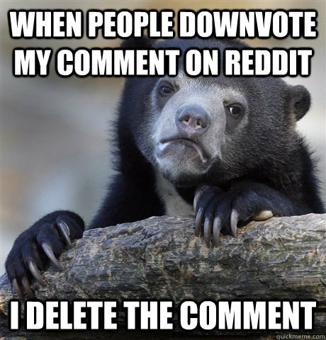 When people downvote my comment on reddit I delete the comment - When people downvote my comment on reddit I delete the comment  Confession Bear