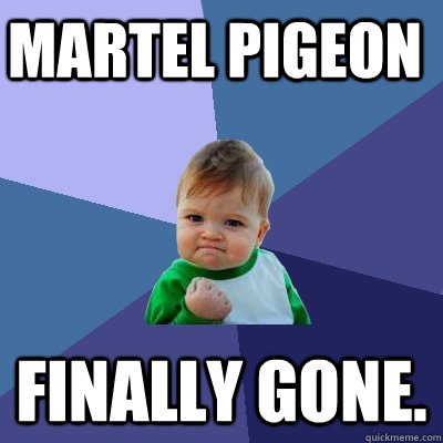 Martel Pigeon Finally Gone.  Success Kid