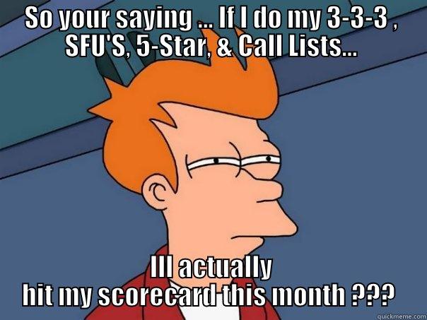 SO YOUR SAYING ... IF I DO MY 3-3-3 , SFU'S, 5-STAR, & CALL LISTS... ILL ACTUALLY HIT MY SCORECARD THIS MONTH ???  Futurama Fry