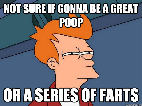 not sure if gonna be a great poop or a series of farts  Futurama Fry