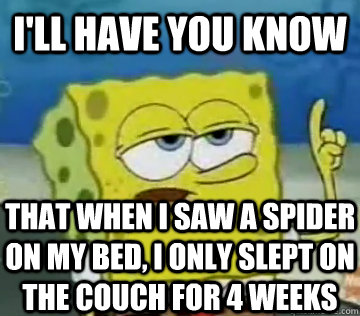 I'll Have You Know That when i saw a spider on my bed, I only slept on the couch for 4 weeks  Ill Have You Know Spongebob