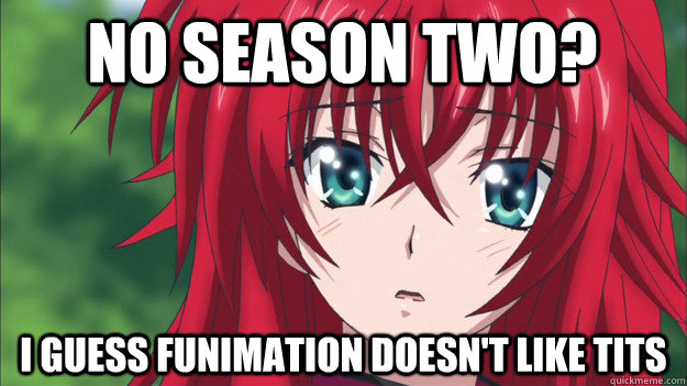 No Season Two? I guess Funimation doesn't like tits - No Season Two? I guess Funimation doesn't like tits  Sad Rias Gremory