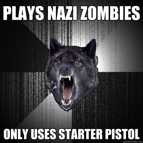 Plays nazi zombies Only uses starter pistol  Insanity Wolf