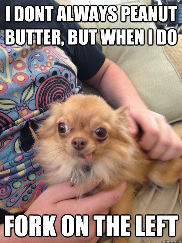 I dont always peanut butter, but when I do fork on the left  Derp Dog Danny