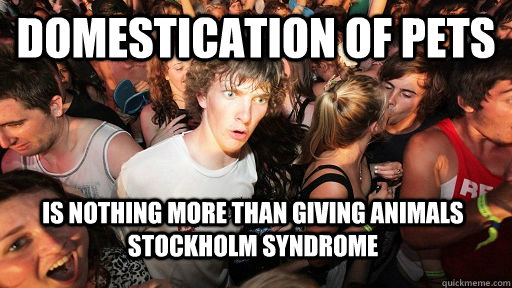 domestication of pets  is nothing more than giving animals stockholm syndrome  Sudden Clarity Clarence