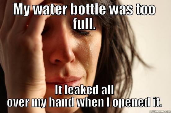 MY WATER BOTTLE WAS TOO FULL. IT LEAKED ALL OVER MY HAND WHEN I OPENED IT. First World Problems