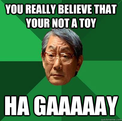 You really believe that your not a toy Ha GAAAAAY  High Expectations Asian Father