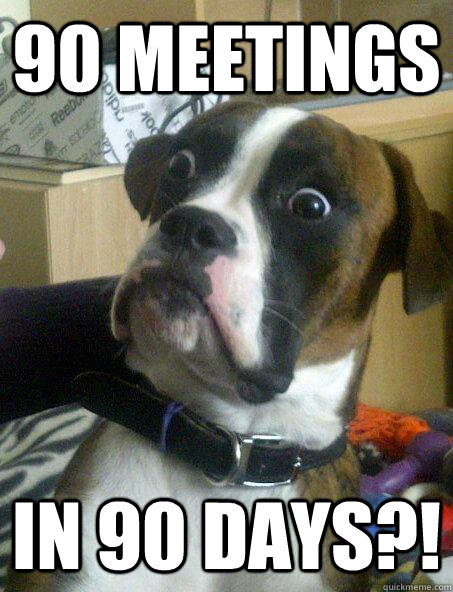 90 meetings IN 90 DAYS?!  Shocked Dog