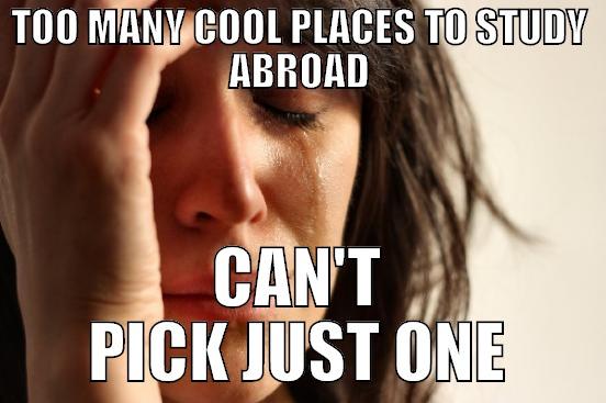 TOO MANY COOL PLACES TO STUDY ABROAD CAN'T PICK JUST ONE First World Problems