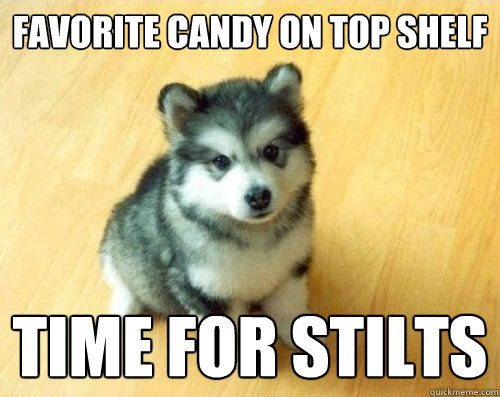 Favorite Candy on top shelf time for stilts  Baby Courage Wolf