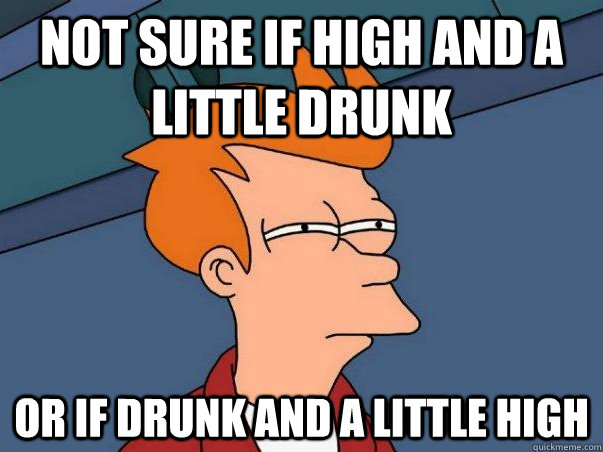 Not sure if high and a little drunk Or if drunk and a little high  Not sure Fry