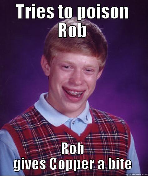 TRIES TO POISON ROB ROB GIVES COPPER A BITE Bad Luck Brian